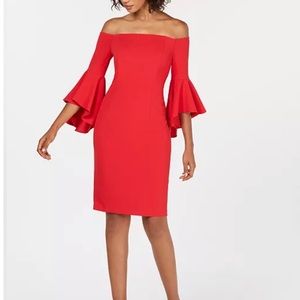 NWOT Off the Shoulder Calvin Klein Bodycon Red Dress !!